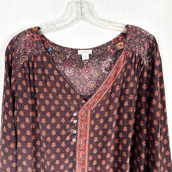 Sundance Small Petite Dress Maroon‎ Boho Shift Silky Satin Pearl Buttons 1624 - Picture 4 of 14